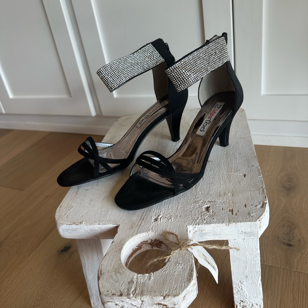 2 Lips Too Black Heels with Silver Rhinestone Strap